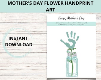 Mother's Day Handprint Flower Art, Sentimental Gift (Printable)