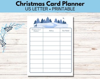 Blue Winter Christmas Card Planner, Holiday Checklist (Printable PDF)