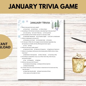 Juego imprimible de trivia de enero, juego de palabras de invierno, actividad escolar en casa de invierno