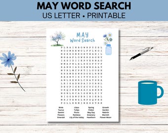 Printable May Word Search Puzzle, Spring Classroom Activity (Digital Download)