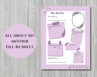 All About My Mother Questionnaire Printable, Mother's Day Digital Design