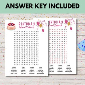 Printable Birthday Word Search, Birthday Puzzle for Kids & Adults