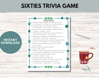 Sixties Trivia Game Printable, 1960s Nostalgia, Sixties Memorabilia