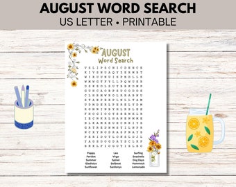 Printable August Word Search, Summer Word Find, Home-school Puzzle