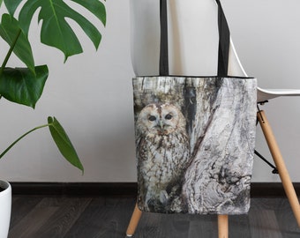 Majestic Owl Printed Tote Bag - Durable Polyester, Spacious Carryall for Everyday Use