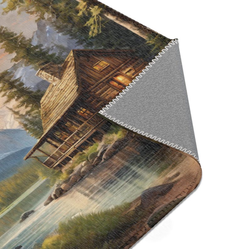Lake Theme Rug Watercolor Cabin Area Rug, Rustic Mountain Lake Scene - Etsy