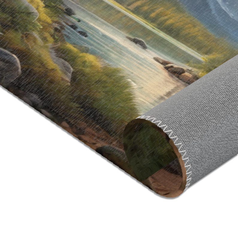 Lake Theme Rug Watercolor Cabin Area Rug, Rustic Mountain Lake Scene - Etsy