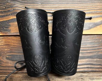 Viking Tooled Leather Bracers shieldmaiden Arm Guard Medieval