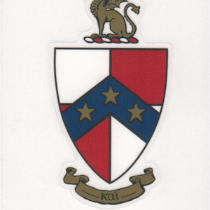May include: A sticker featuring the Beta Theta Pi Fraternity crest. The crest is a shield with red, white, and blue sections, gold stars, and a dragon. The sticker also includes the Greek letters ΒΘΠ in gold and red.