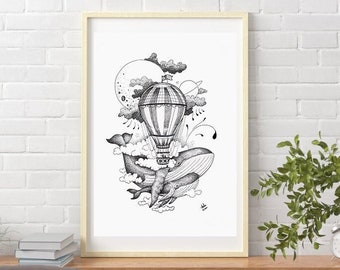 Personalized illustration, original hand drawing to order, in black and white or color.