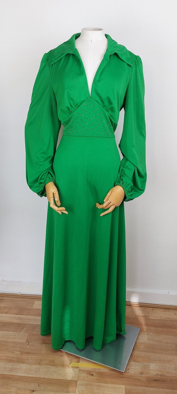 1970s Emerald green vintage maxi dress - image 1