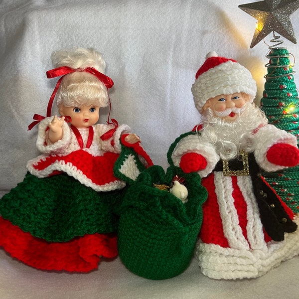 Mr. & Mrs. Claus Crocheted Deodorizer Cover Dolls - Red