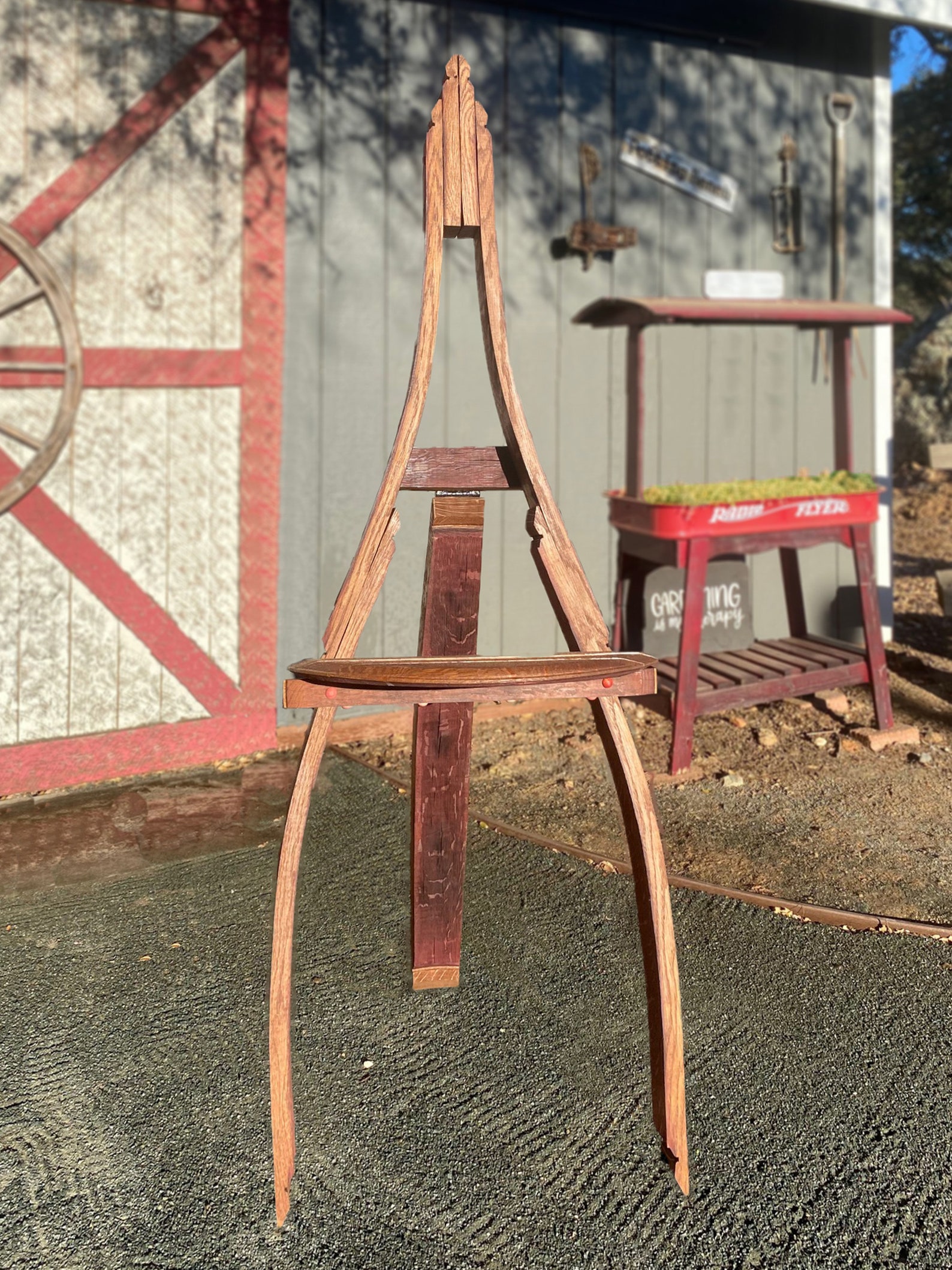 Artisan Crafted Recycled Wine Barrel Easel for Weddings, Business and