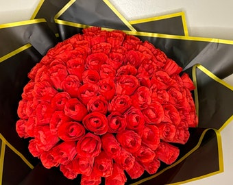 100 roses rouges, bouquet de roses éternelles, bouquet de fleurs faites à la main, très grand bouquet de roses
