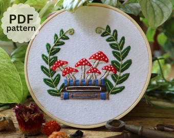 Mushroom Books Hand Embroidery Pattern PDF - Instant Digital Download - Cottagecore Fern