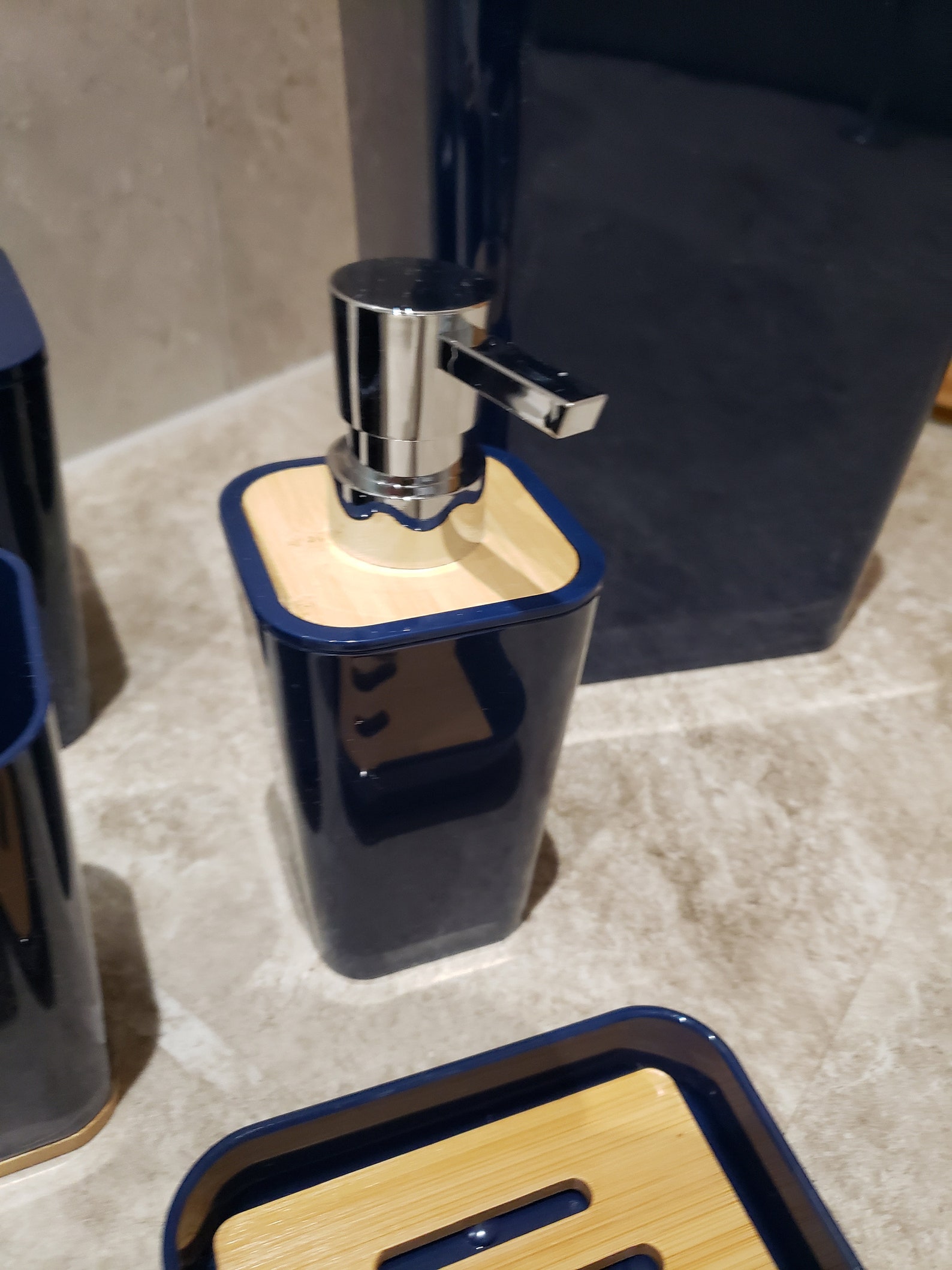 Navy Blue Bathroom Set Bamboo Trim Bathroom Accessories Etsy UK