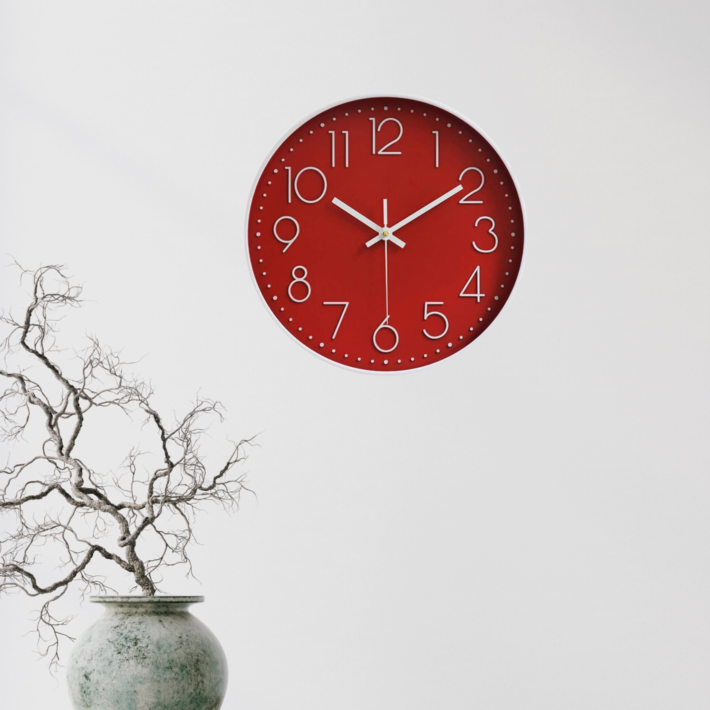 Red Wall Clock Silent Non Tick Battery Operated Wall Clock Etsy UK