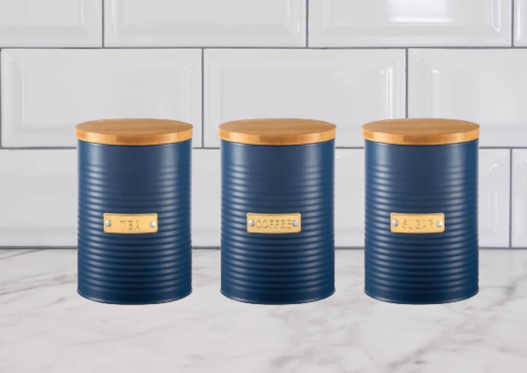 Navy Blue Tea Coffee Sugar Kitchen Storage Canisters Etsy