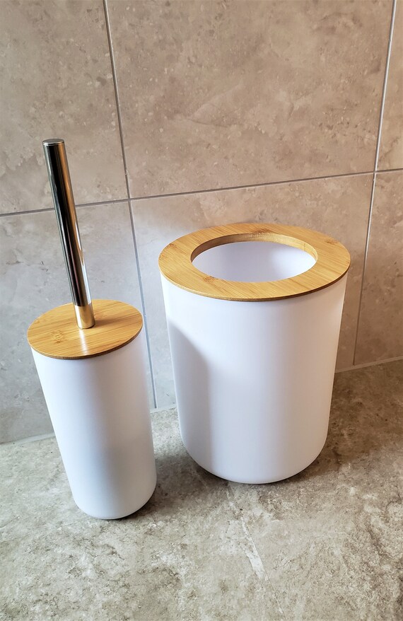 White Bathroom Set Accessory Set Toilet Brush Waste Bin Etsy