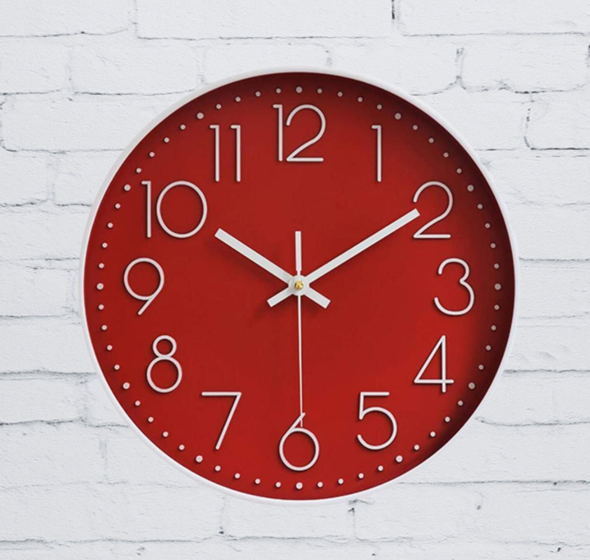 Red Wall Clock Silent Non Tick Battery Operated Wall Clock Etsy UK