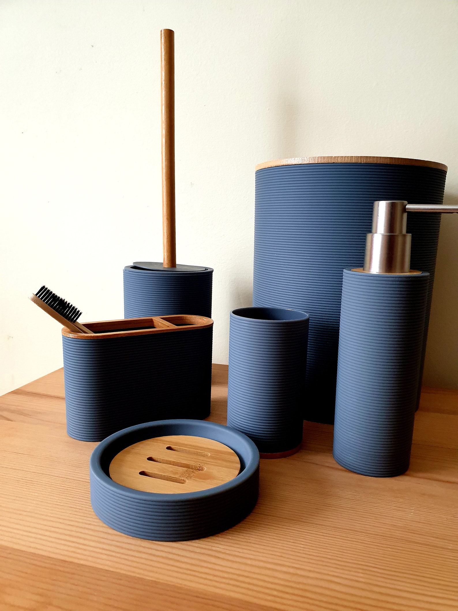 Bamboo Bathroom Set Grey Bathroom Accessories Toothbrush Etsy