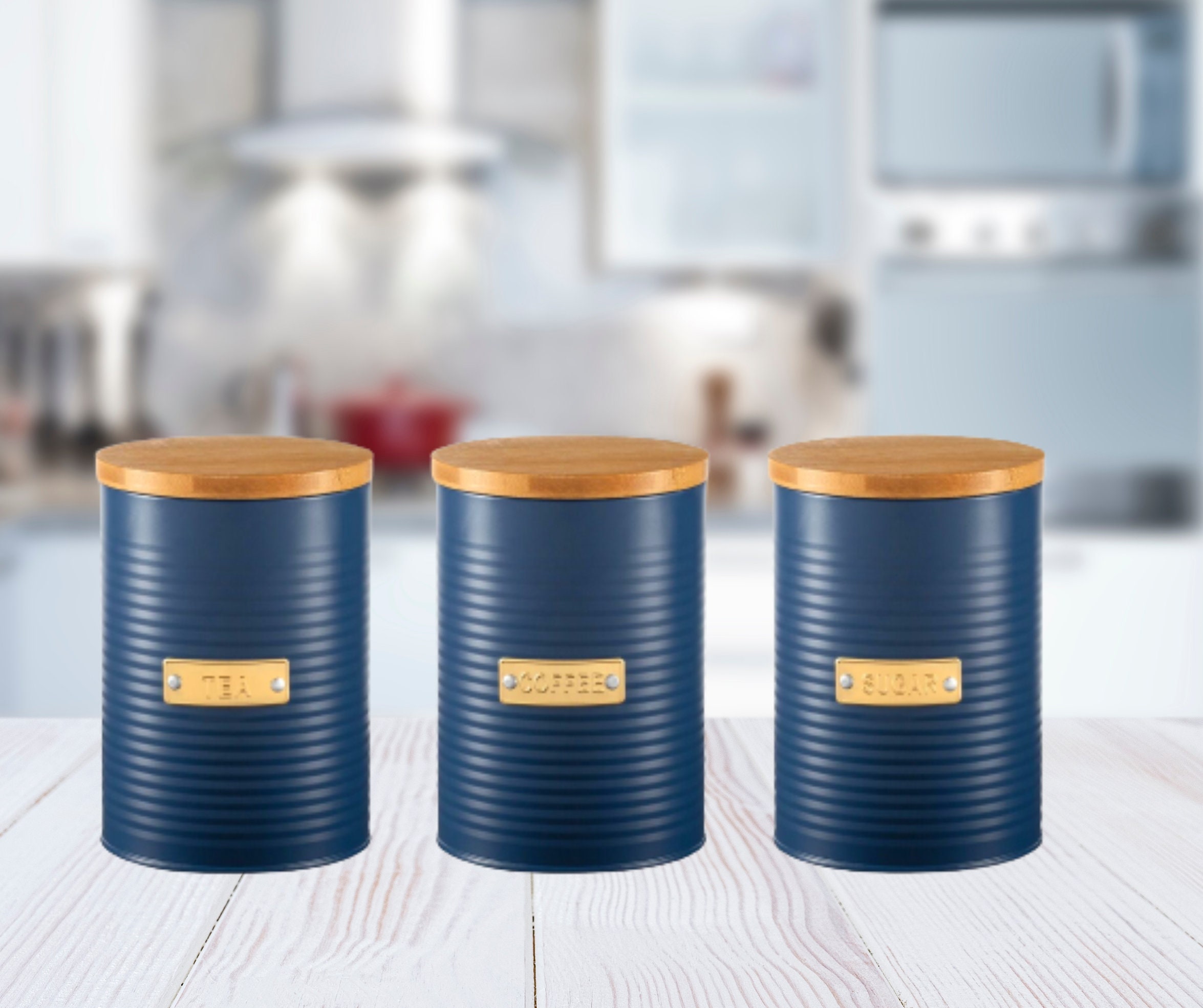Navy Blue Kitchen Storage Canisters Tea Coffee Sugar Blue Etsy UK