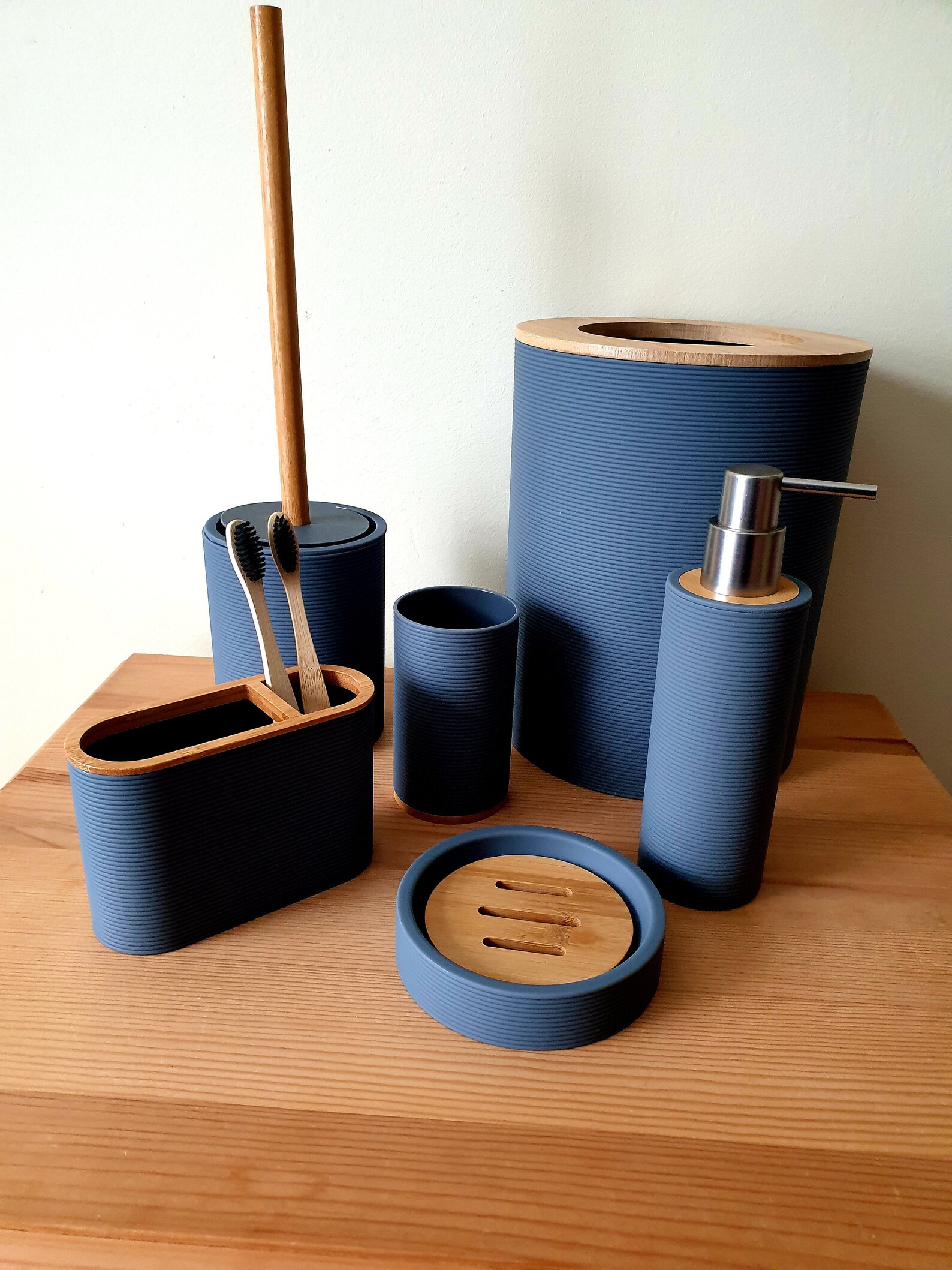 Bamboo Bathroom Set Grey Bathroom Accessories Toothbrush Etsy