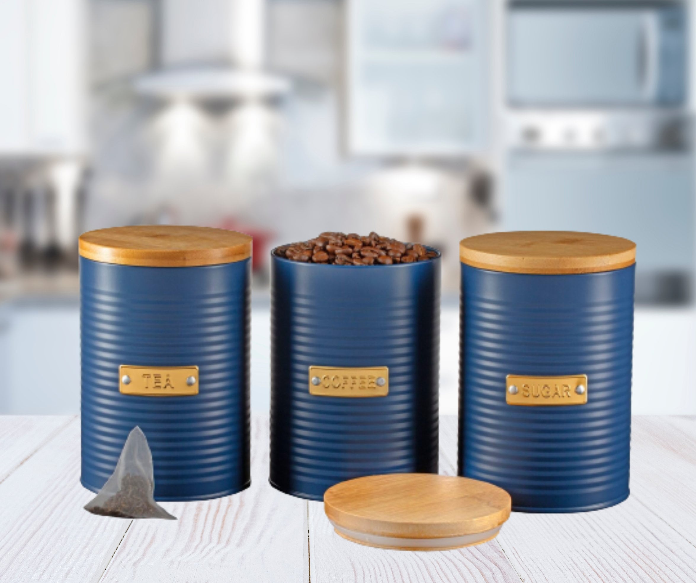 Navy Blue Kitchen Storage Canisters Tea Coffee Sugar Blue Etsy UK