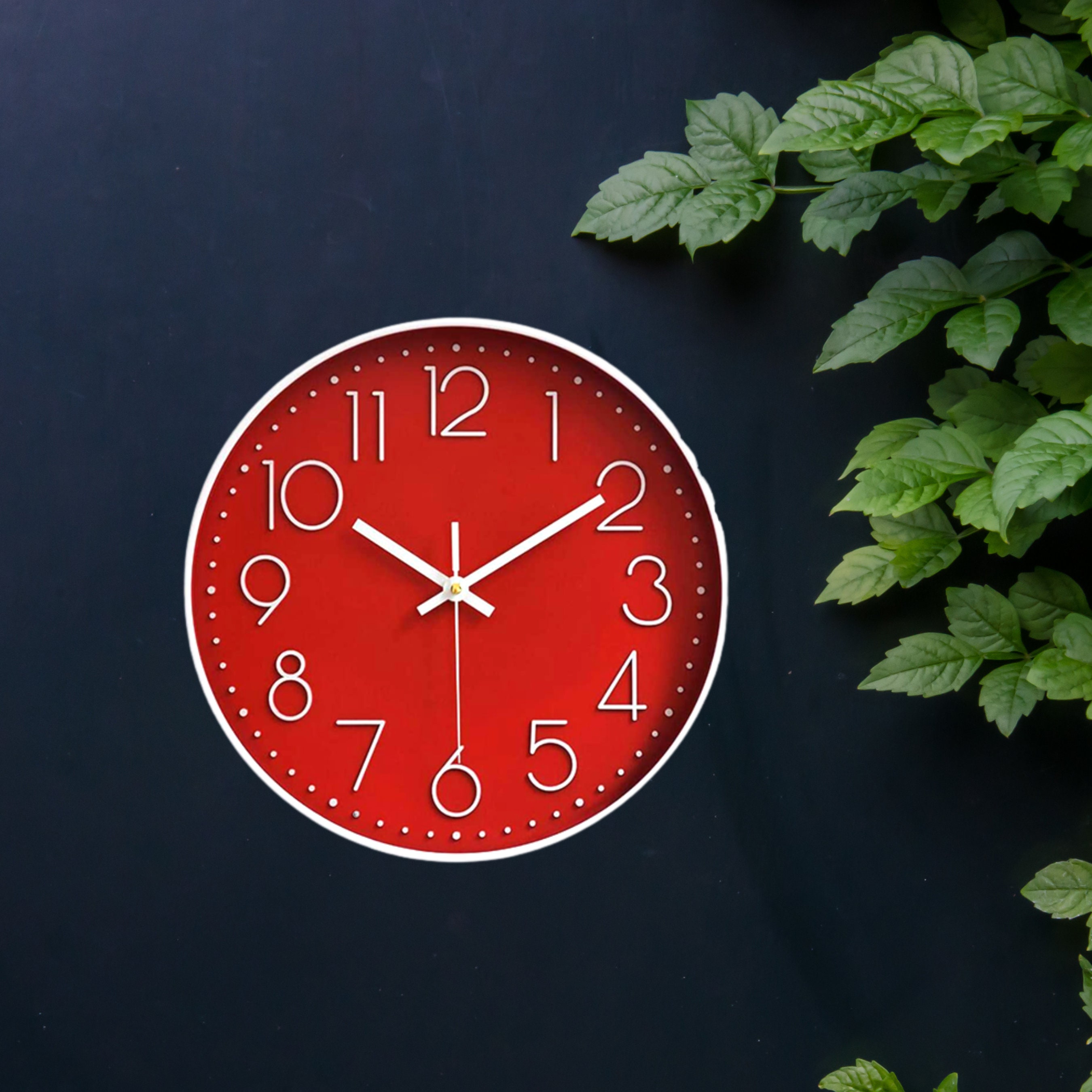 Red Wall Clock Silent Non Tick Battery Operated Wall Clock Etsy UK
