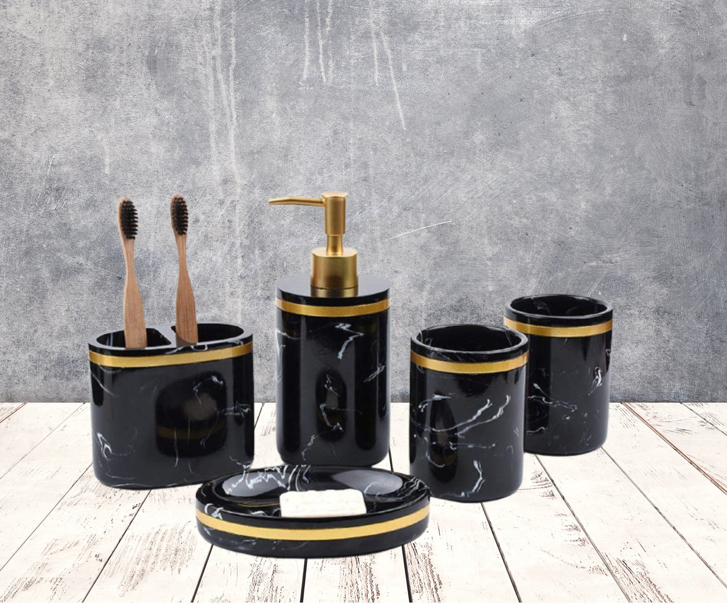 Luxury Bathroom Set Bathroom Accessories Black and Gold Etsy