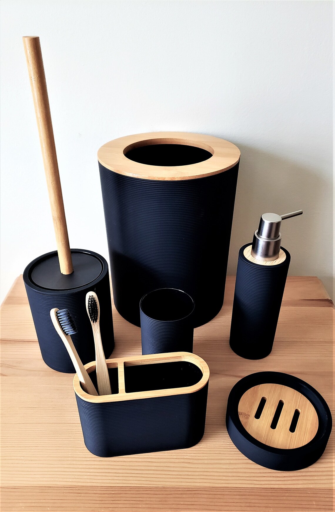 Bamboo Bathroom Set Black Bathroom Accessories Toothbrush - Etsy UK