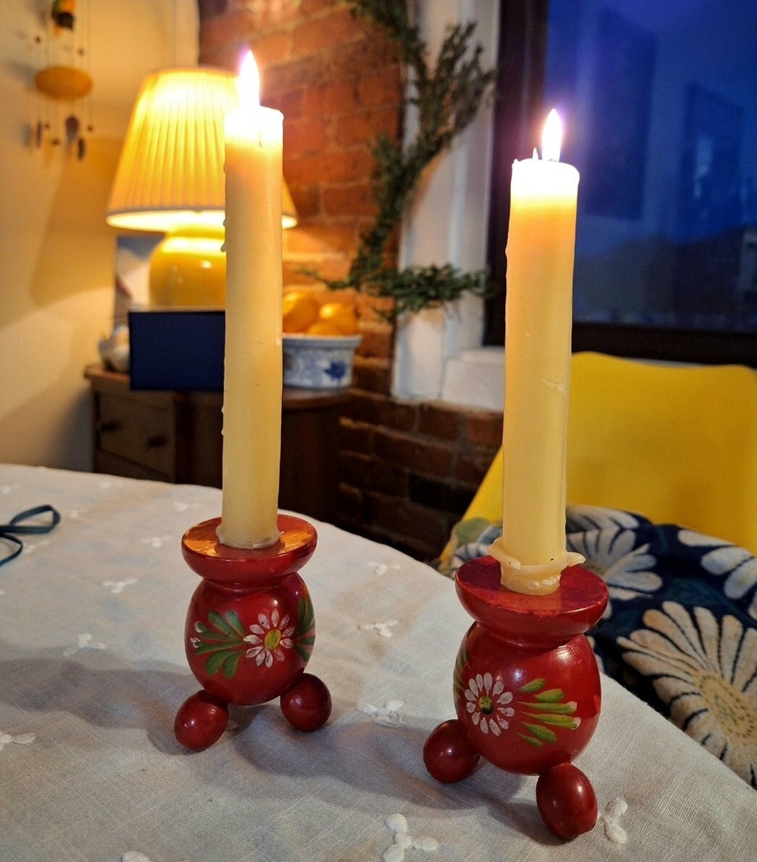 Set of Vintage Handpainted Swedish Candle Holders Etsy
