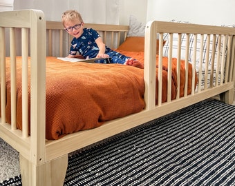 Hardwood Montessori Toddler Floor Bed with Rails: USA Made, Natural Poplar