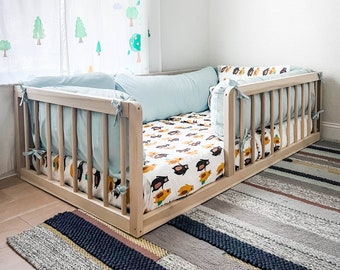 Floor Bed Frame Twin Bed Bumper Pillow Natural Montessori Toddler