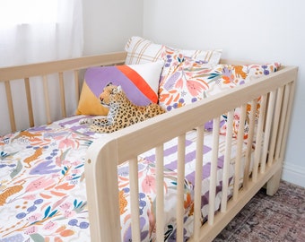 Hardwood Montessori Toddler Floor Bed with Rails: USA Made, Natural Poplar
