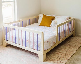 Hardwood Princess Montessori Floor Bed, Made in USA, Toddler Bed; Poplar Hardwood