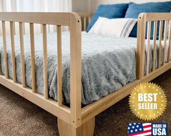 Natural Poplar Montessori Toddler Floor Bed with Rails - Made in USA