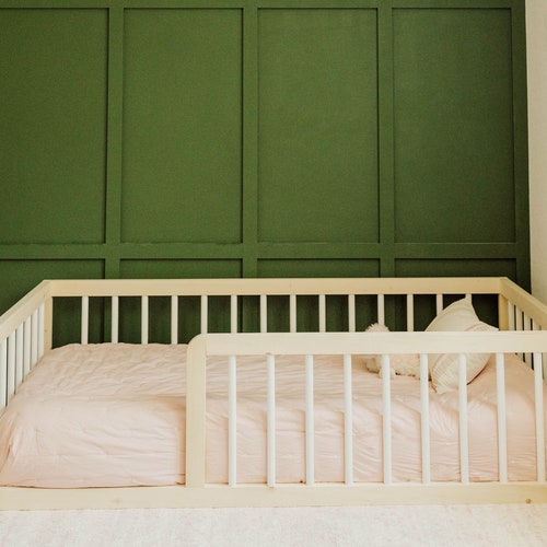 Natural Montessori Toddler Floor Bed With Rails Made in USA Etsy