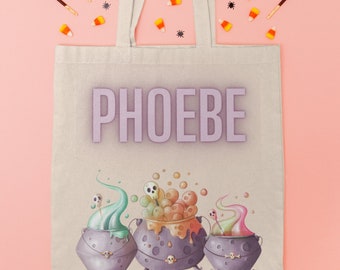 Bolsa de asas de truco o trato personalizada, bolsa de lona de algodón, truco o trato de Halloween