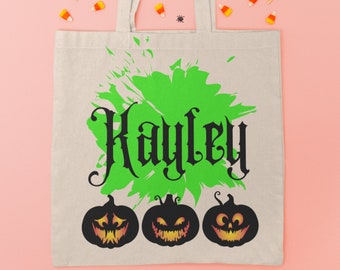 Bolsa de asas de truco o trato personalizada, bolsa de lona de algodón, truco o trato de Halloween
