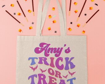 Bolsa de asas de truco o trato personalizada, bolsa de lona de algodón, truco o trato de Halloween