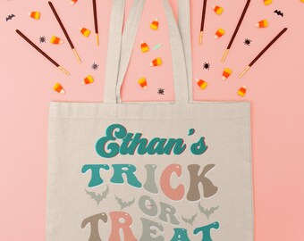 Bolsa de asas de truco o trato personalizada, bolsa de lona de algodón, truco o trato de Halloween