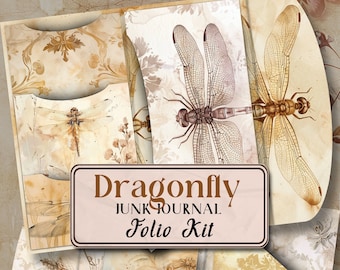 Dragonfly Folio Junk Journal Kit Printable Folio Pages Shabby Chic Folio Dragonfly Printable Pages Folio Kit Scrapbook Paper [VF089]