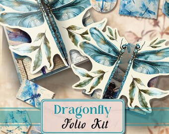 Dragonfly Folio Junk Journal Folio Dragonfly Kit Printable Folio Pages Dragonflies Printable Pages Folio Kit Scrapbook Paper 8.5x11 [VF110]