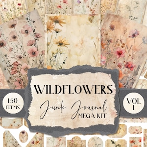 Aquarell Wildblumen Junk Journal Seiten Printable Junk Journal Ephemera Folio Junk Journal Natur Junk Journal Wild Flower Fussy [VF067]