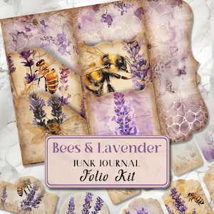 Folio folio abeille à la lavande Kit de carnets folios pour carnet, pages folio imprimables shabby chic folio Pages imprimables abeilles miel [VF084]