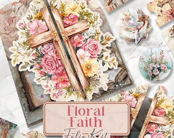 Faith Folio Junk Journal Folio Floral Faith Folio Kit Printable Folio Pages Christian Printable Pages Folio Kit Scrapbook Paper [VF117]
