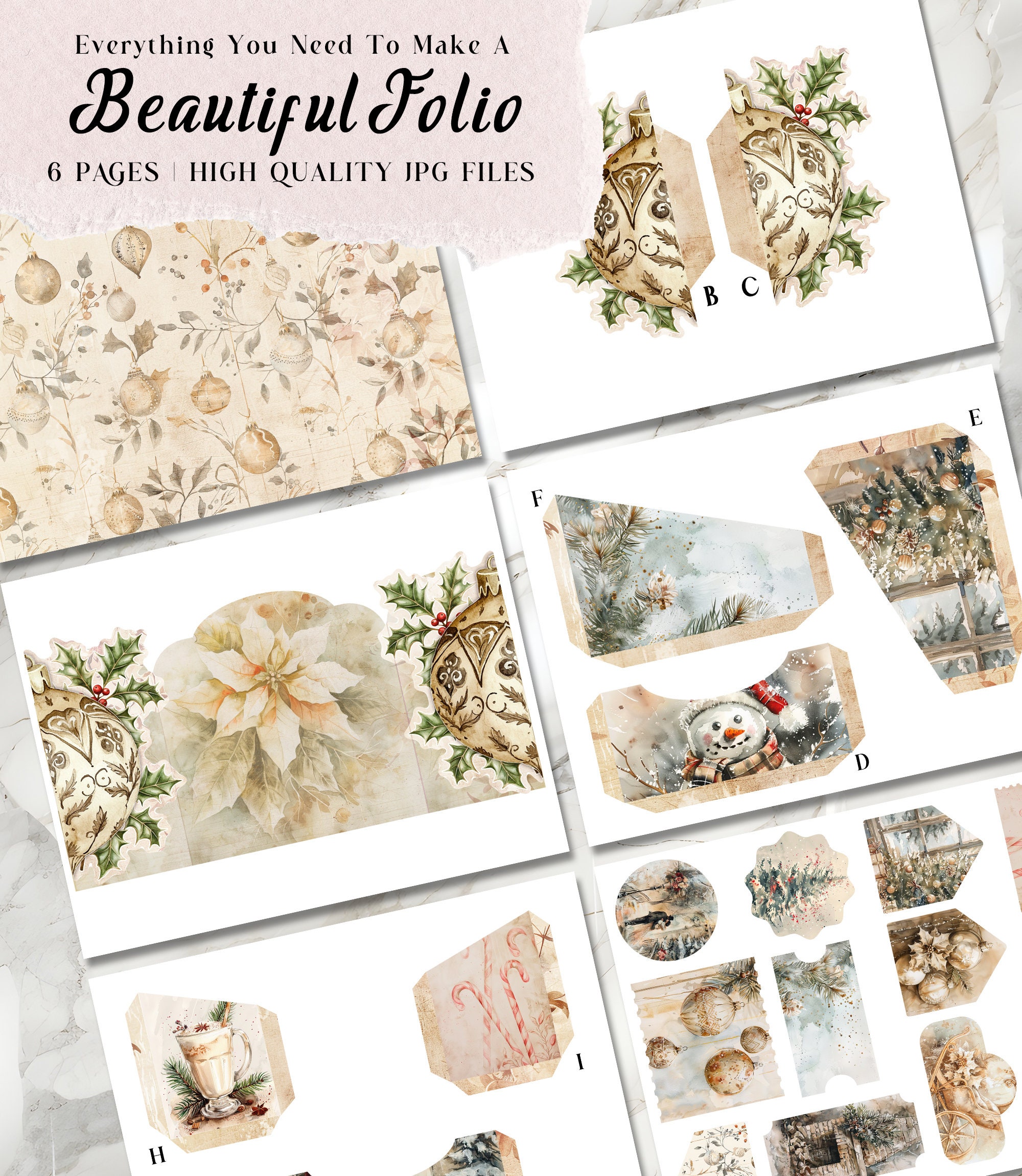 Christmas Folio Junk Journal Kit Printable Christmas Gift Folio Pages ...