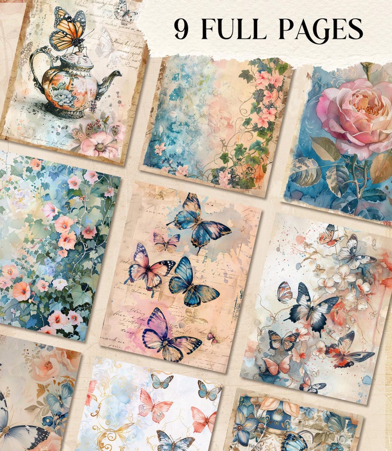 Printable Butterfly Junk Journal Kit Junk Journal Folio Kit Shabby Chic ...