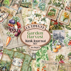 Kit imprimable de carnet de notes de jardinerie, kit folio de carnet de récolte de jardin, kit de scrapbooking vintage Farmers Market éphémères [VF184]